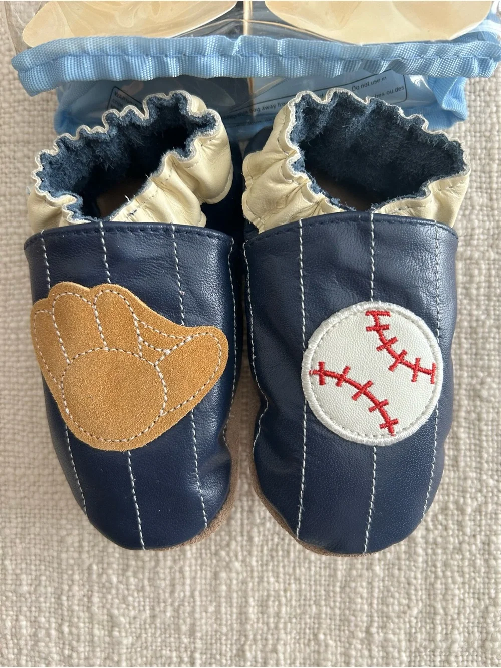 Robeez Navy Baseball Leather Moccasin Shoe 12-18M